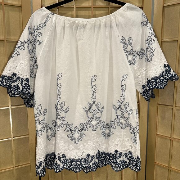 (Anthropologie) Kindred Embroidered Eyelet Mandala Tassel Blouse Ladies Size M - Picture 2 of 8
